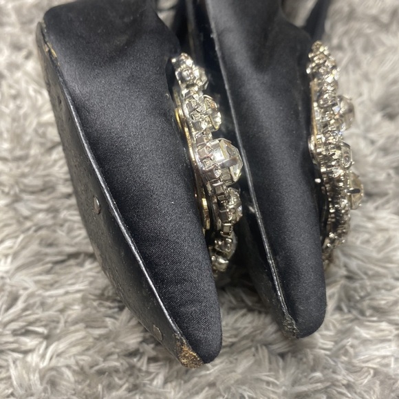 Roger Vivier Black Satin Floral crystal strass sling back heels 38 - Picture 12 of 13